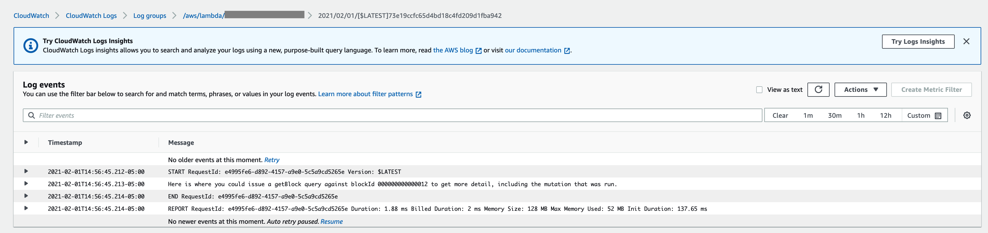 CloudWatch Log Entry When New Item Added