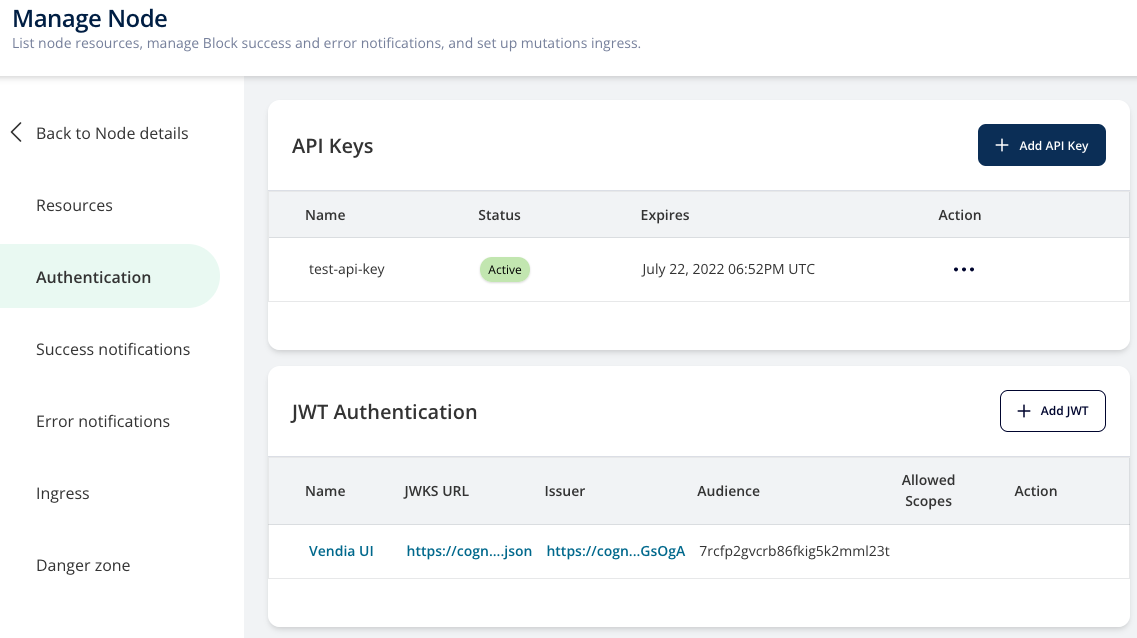 Screenshot of the authentication page with new API Keys and JWT authentication